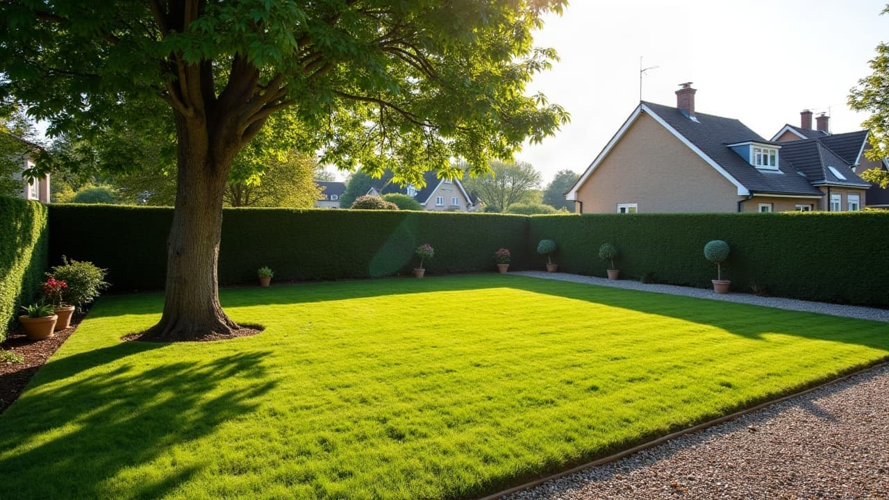Jardin en espace restreint après démontage complet d'un arbre, terrain propre et dégagé