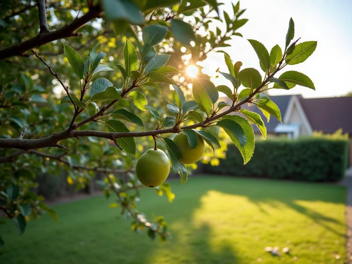 Arbre fruitier taillé en forme dégagée, branches structurées après intervention