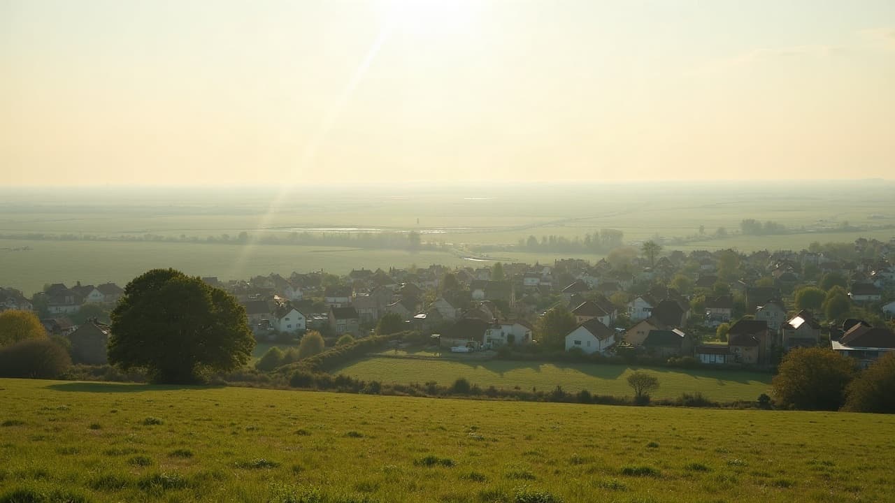 Bourg de La Chapelle-des-Marais avec en arrière-plan les étendues du marais de Brière