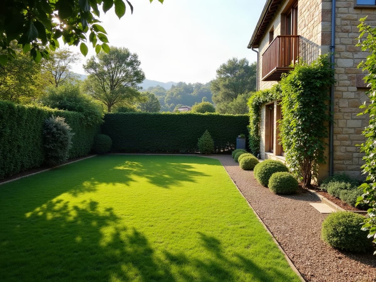 Pin maritime élagué en hauteur dans le jardin d'une villa de Pornichet, coupes nettes et terrain dégagé
