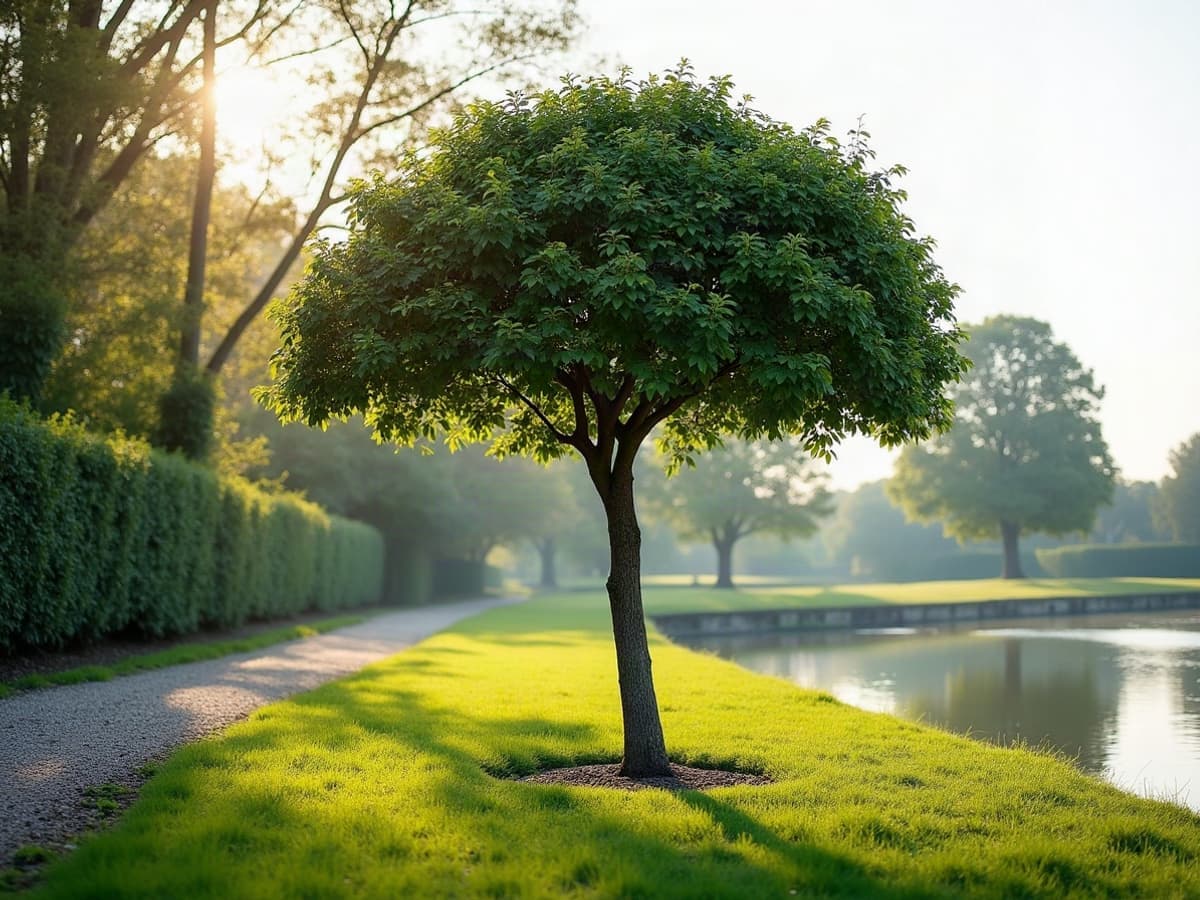 Jardin d'île élagué à Saint-Malo-de-Guersac, arbre allégé en bordure d'un canal du marais de Brière